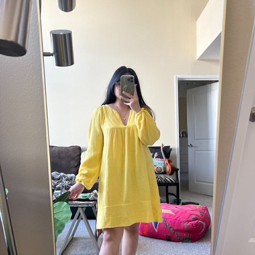 Honorine Talita Cotton Gauze Crinkle Yellow Mini Dress XS